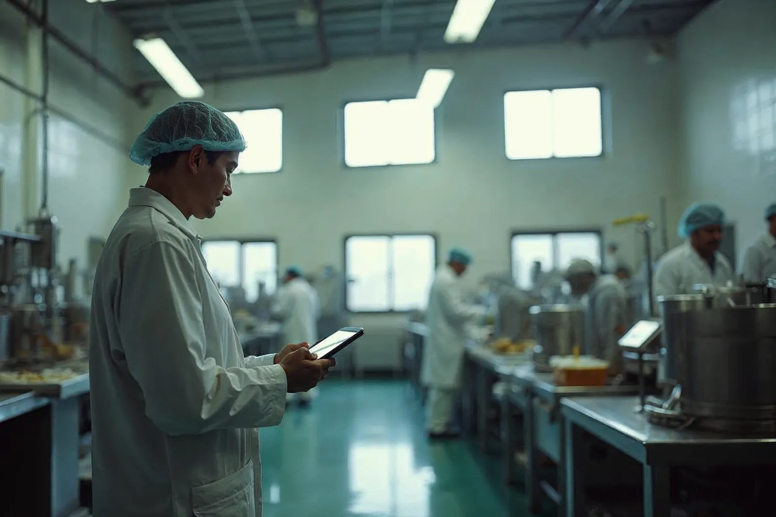 Vista do salão de produção de uma indústria de alimentos do interior de São Paulo